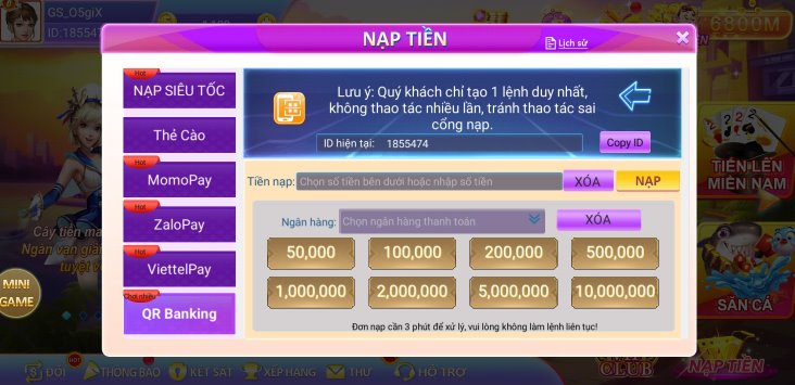 Cách nạp tiền game Awin68 bằng QR Banking