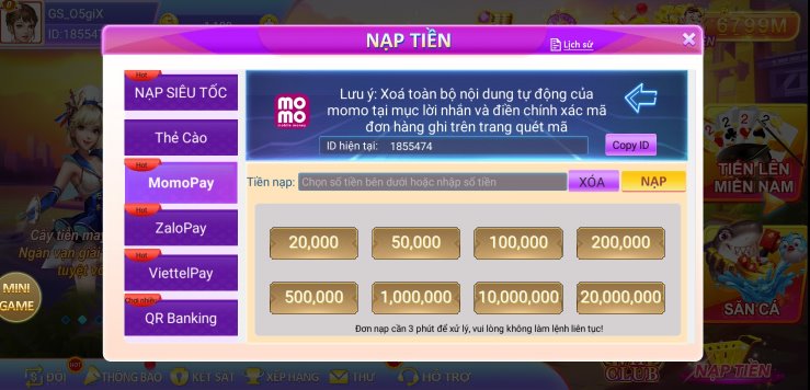 Cách nạp tiền game Awin68 bằng ví điện tử momo